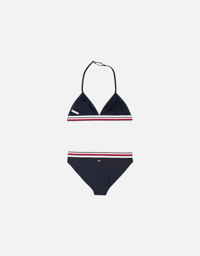 Girls Global Stripe Triangle Bikini Set, Navy Blue