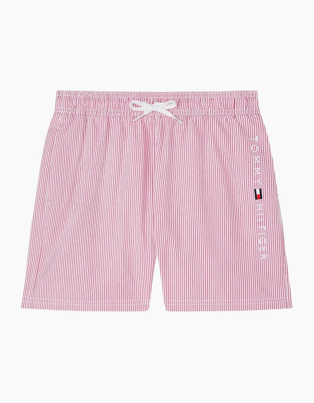 Tommy Hilfiger Boy's Boys Original Ithaca Stripe Mid Length Swim Shorts, Ithaca White & Medium Red - Size: 14 years/15 years/16 years