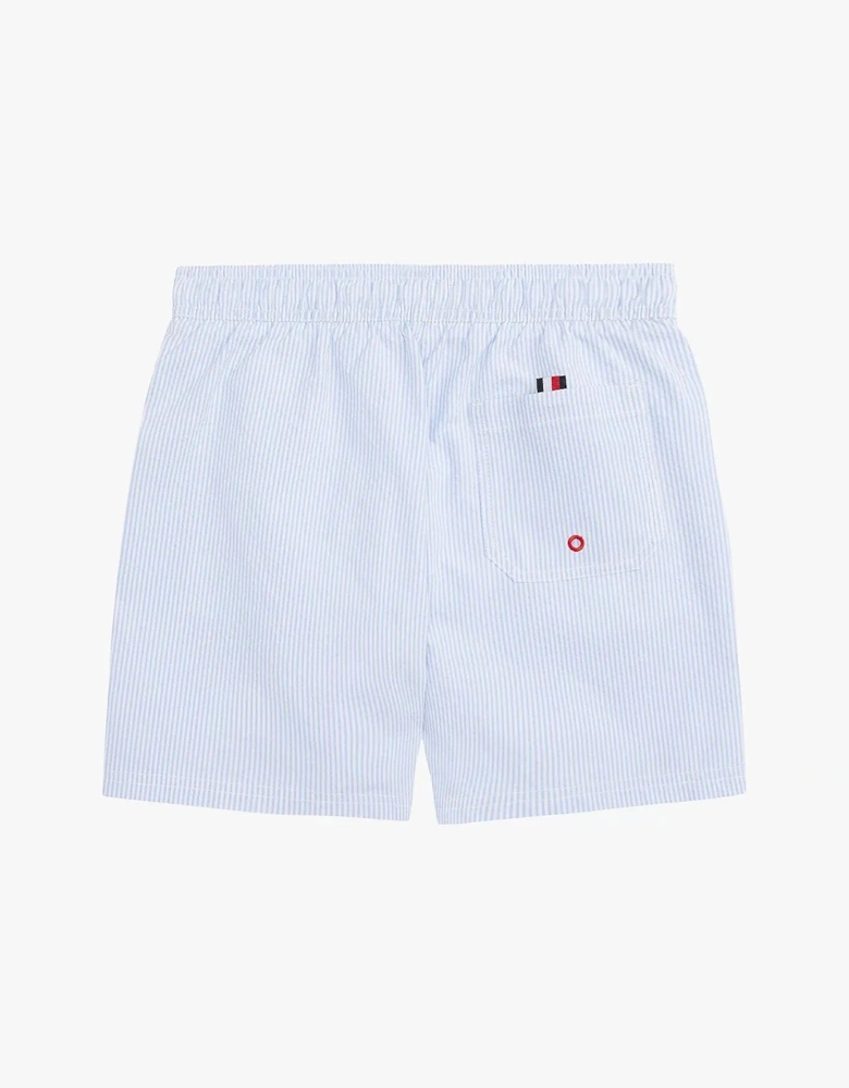 Boys Original Ithaca Stripe Mid Length Swim Shorts, Ithaca White & Sweet Blue