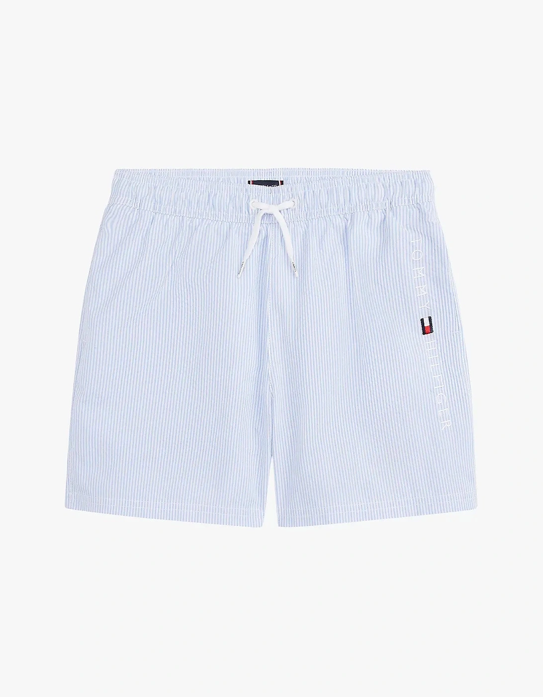 Boys Original Ithaca Stripe Mid Length Swim Shorts, Ithaca White & Sweet Blue, 3 of 2