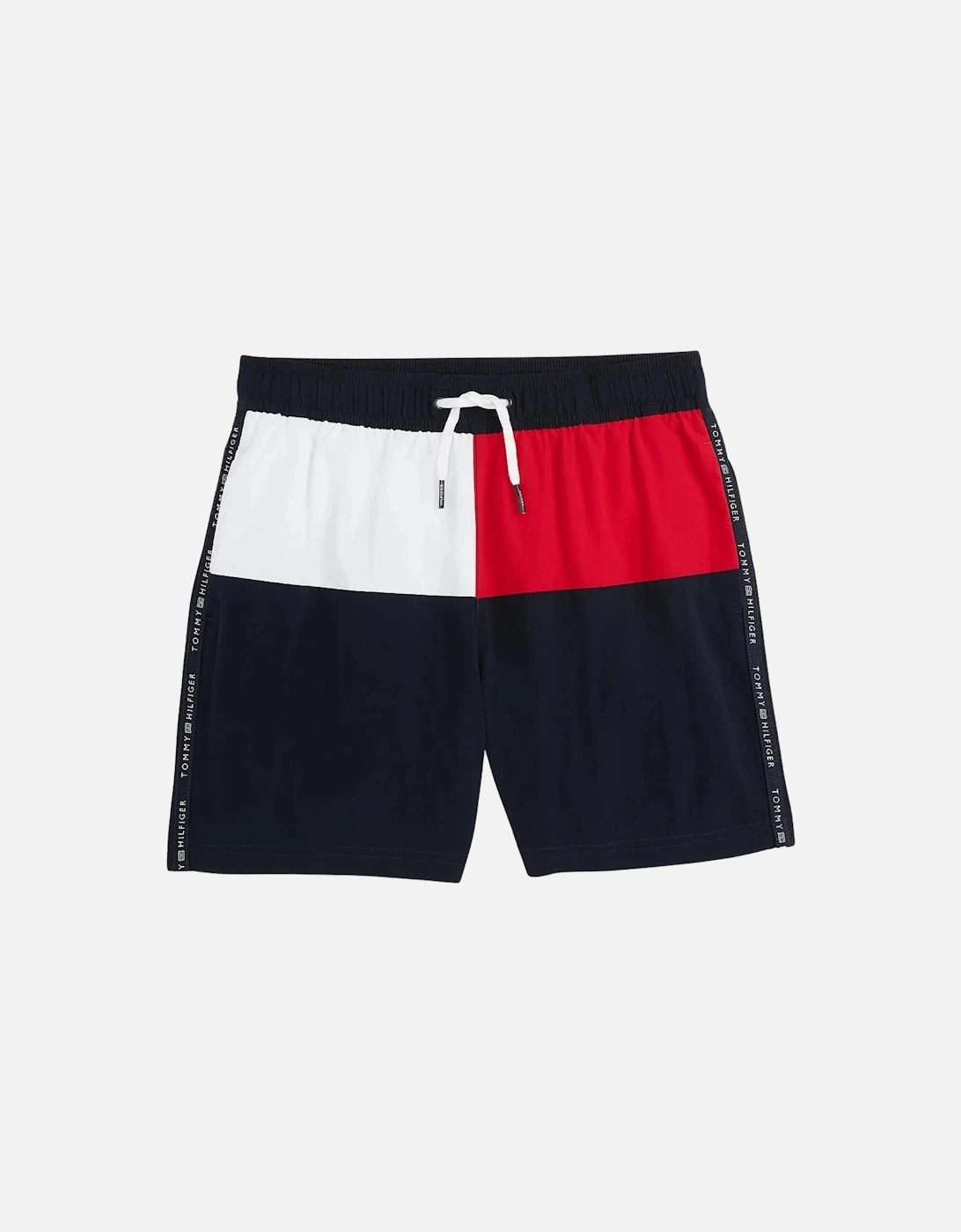 Boys Flag Logo Swim Shorts, Navy Blue, 4 of 3