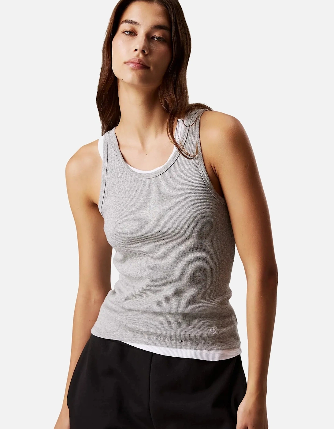 3-Pack Ribbed Scoop-Neck Tank Tops, Black/White/Grey