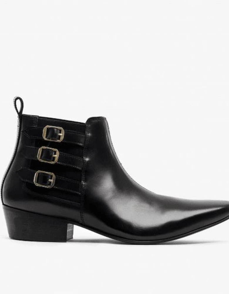 LORENZO Mens Leather Cuban Heel Boots Black