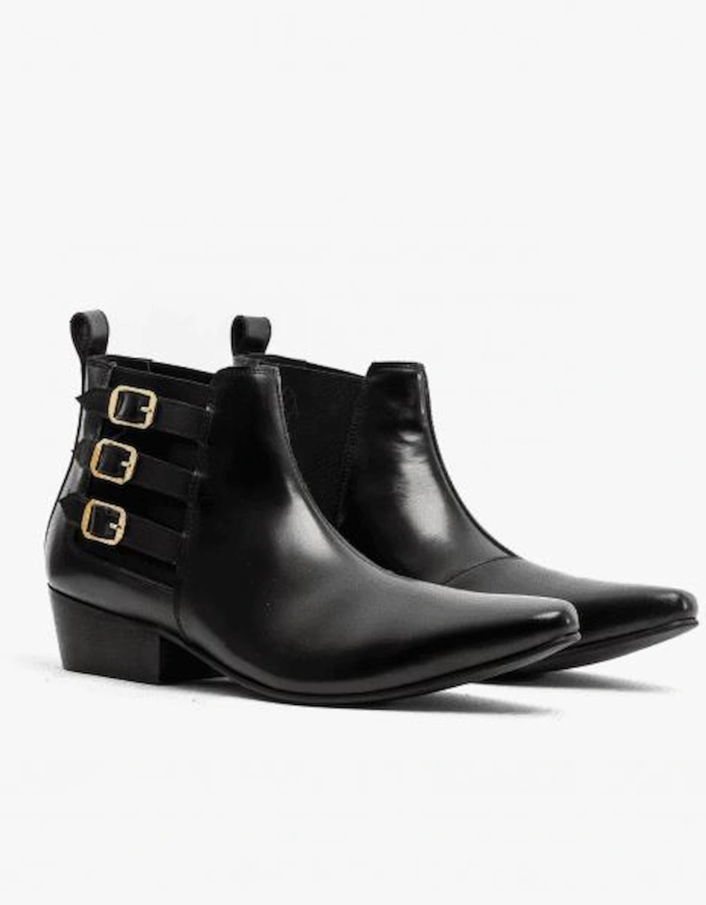 LORENZO Mens Leather Cuban Heel Boots Black