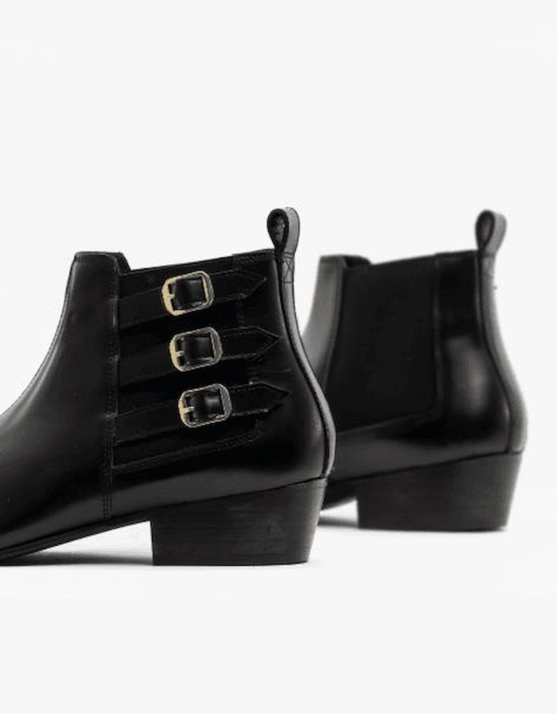 LORENZO Mens Leather Cuban Heel Boots Black