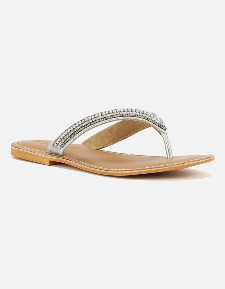 Tower London Metallic Bead Thong Women's Silver Sandals