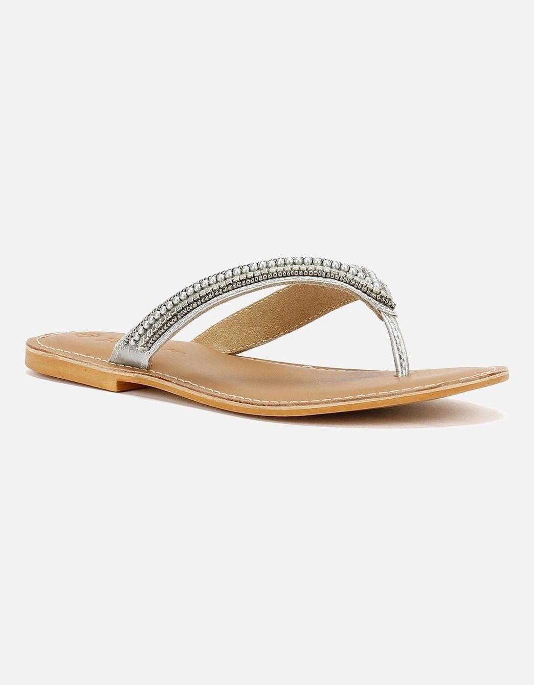 Tower London Metallic Bead Thong Women's Silver Sandals