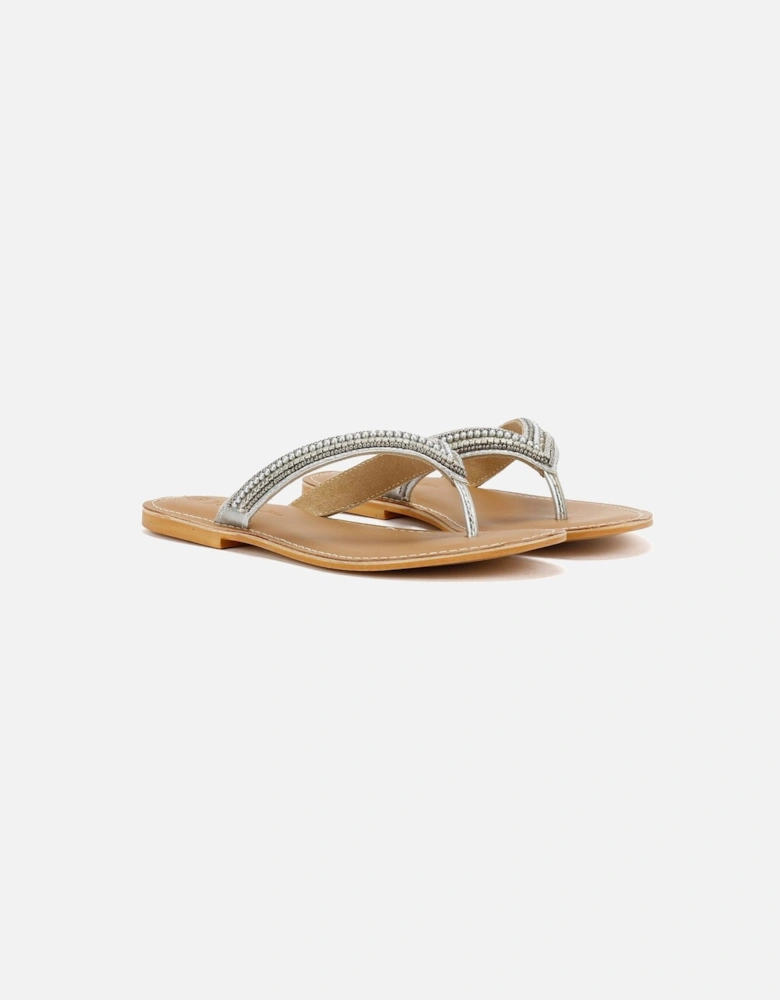 Tower London Metallic Bead Thong Women's Silver Sandals