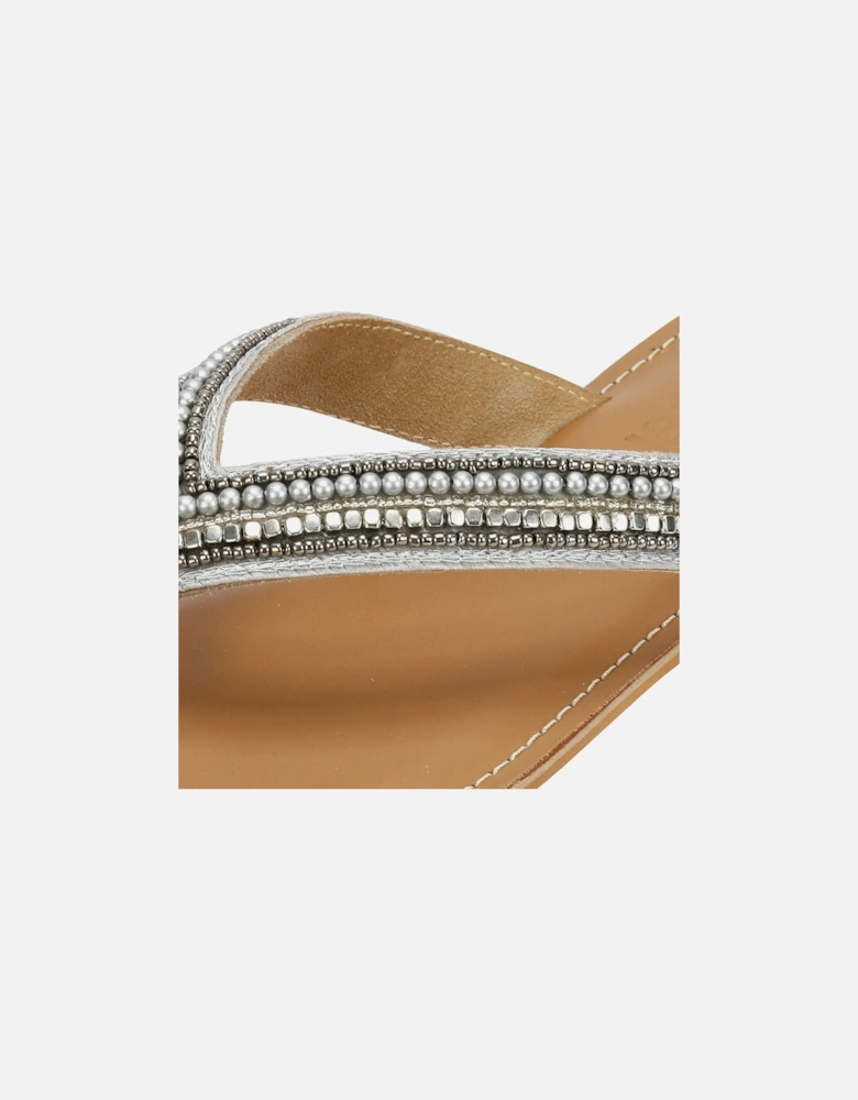 Tower London Metallic Bead Thong Women's Silver Sandals