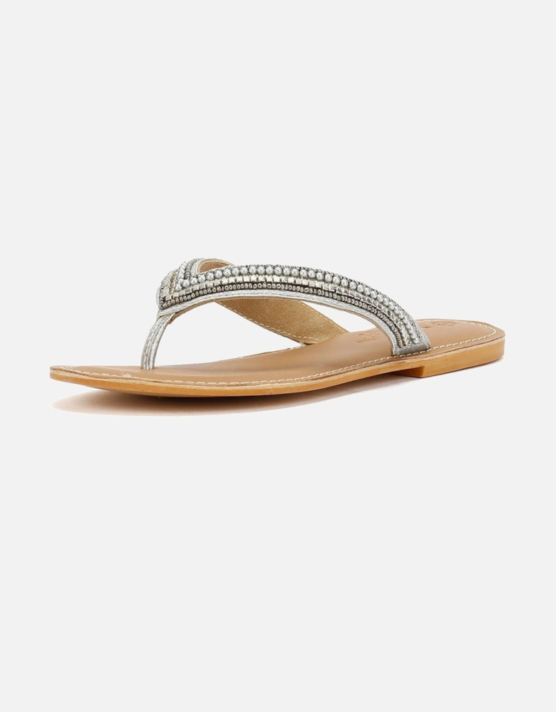 Tower London Metallic Bead Thong Women's Silver Sandals