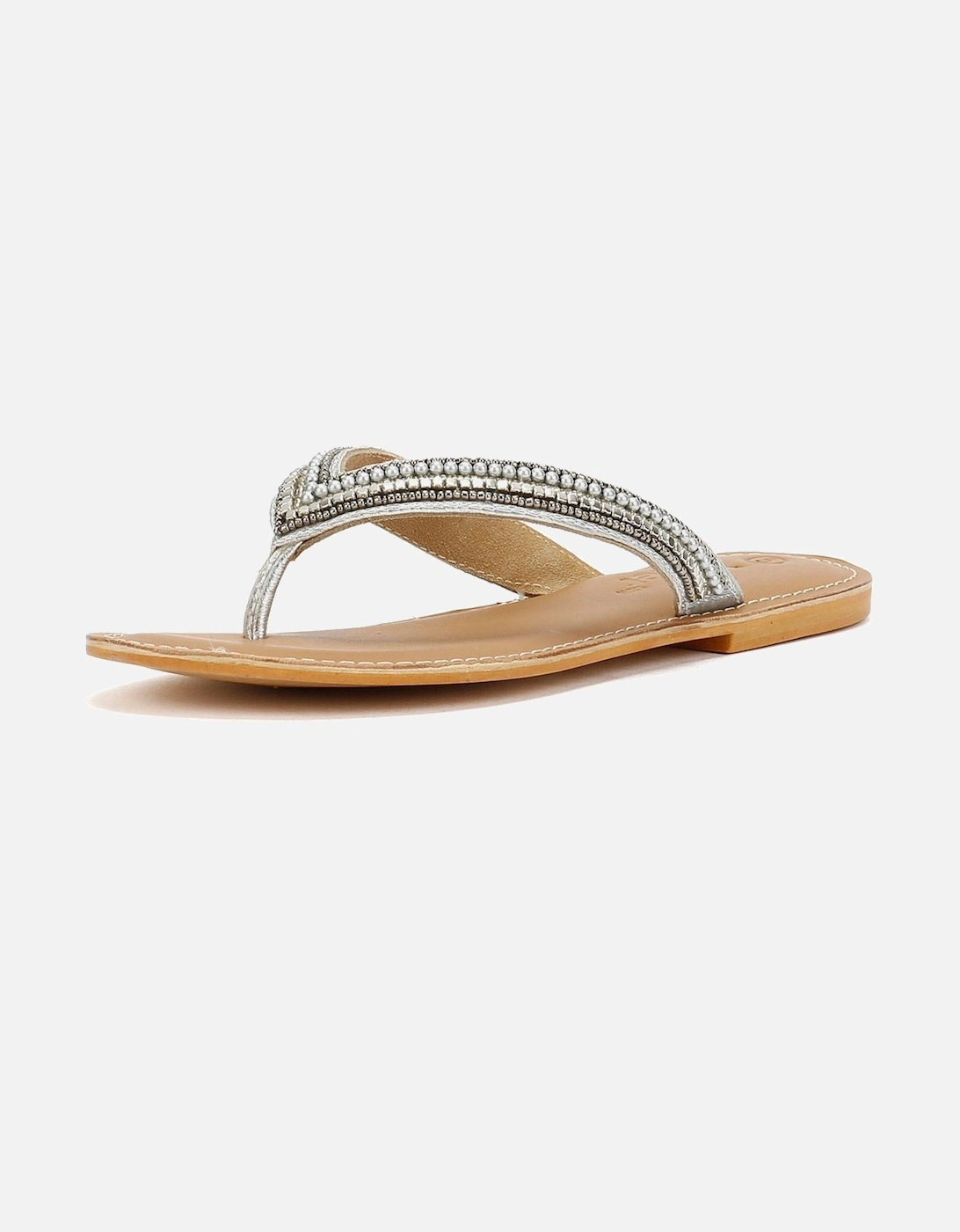 Tower London Metallic Bead Thong Women's Silver Sandals