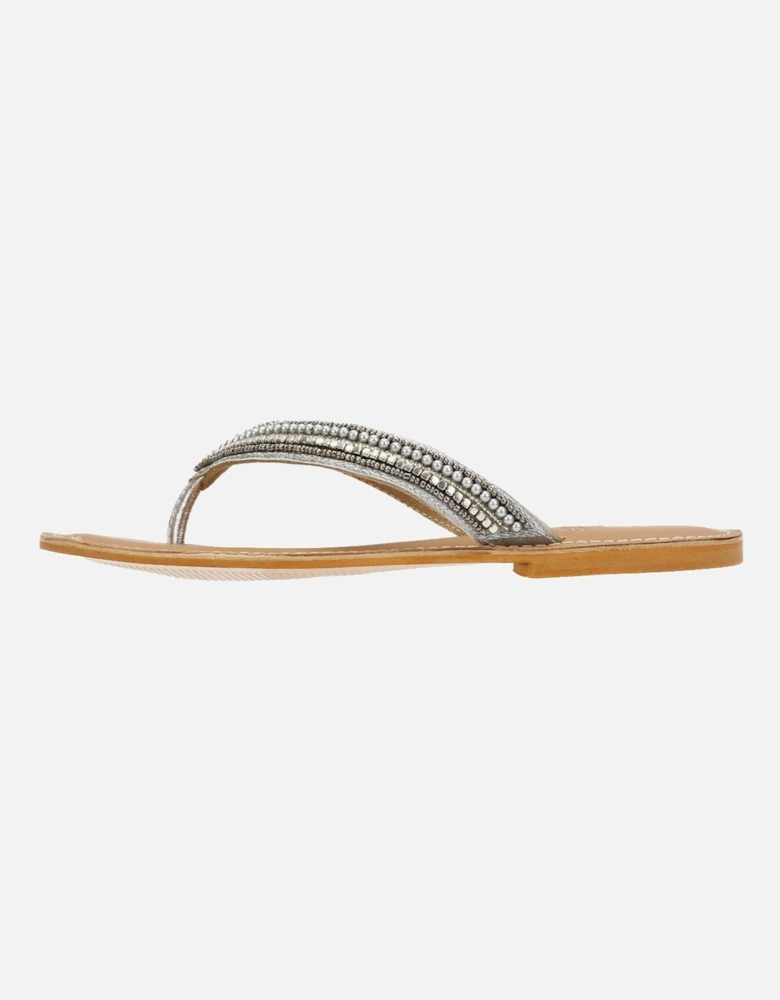 Tower London Metallic Bead Thong Women's Silver Sandals
