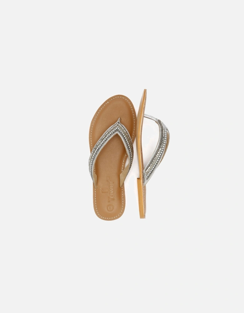 Tower London Metallic Bead Thong Women's Silver Sandals
