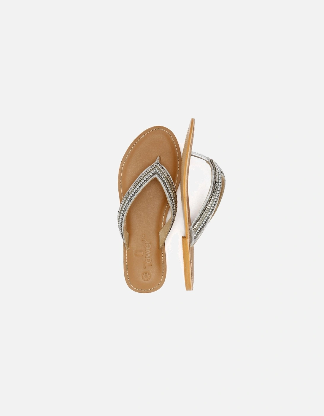 Tower London Metallic Bead Thong Women's Silver Sandals