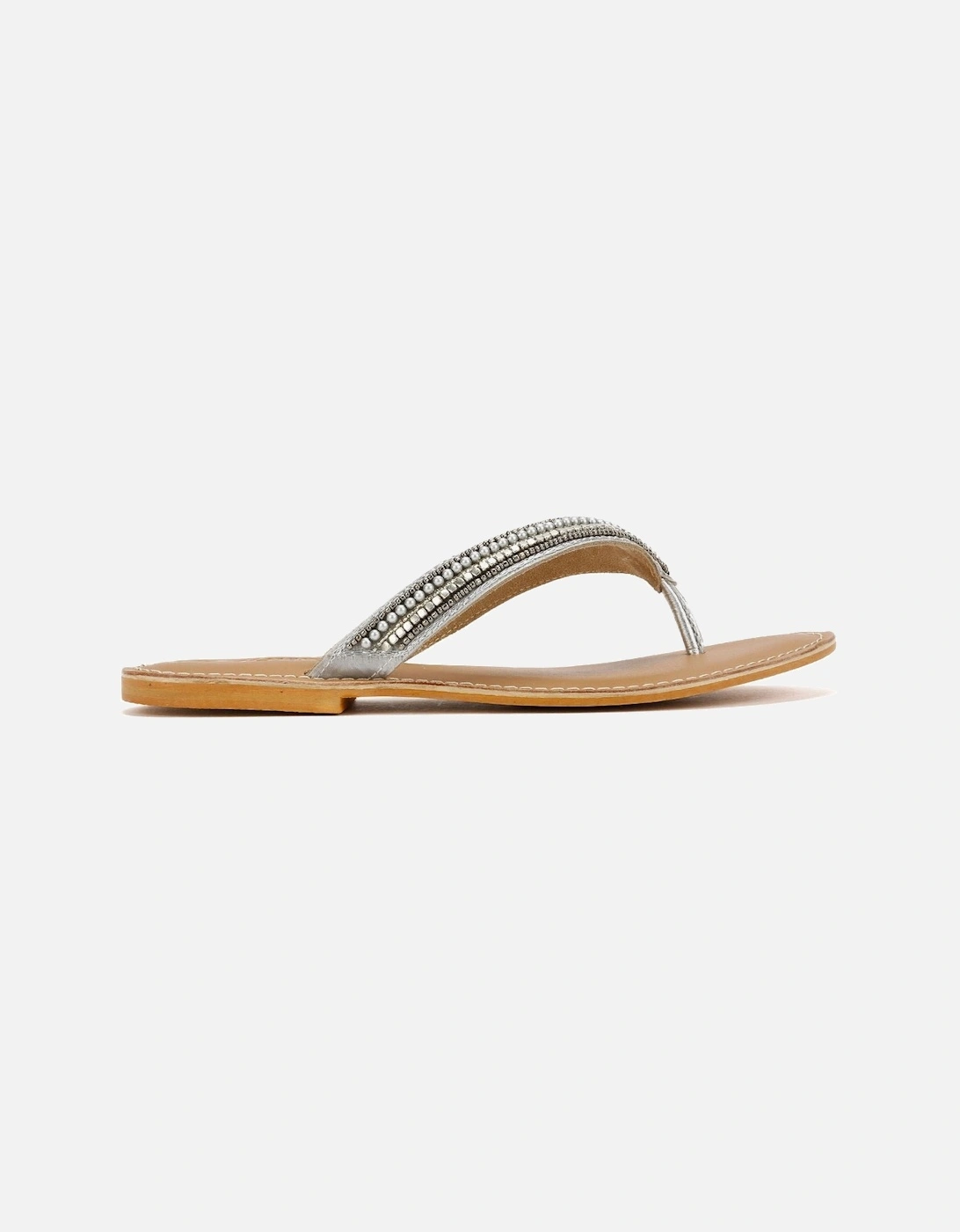 Tower London Metallic Bead Thong Women's Silver Sandals