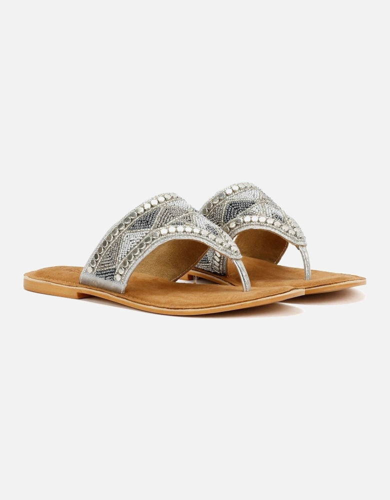 Tower London Wide Vamp Toepost Women's Silver Sandals