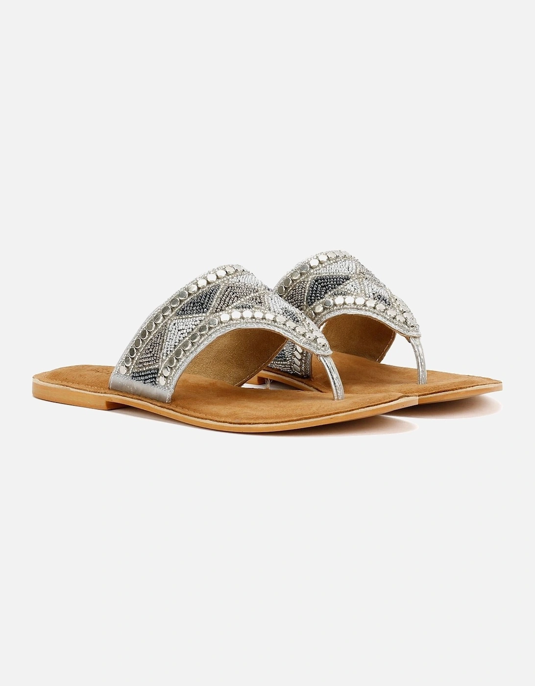 Tower London Wide Vamp Toepost Women's Silver Sandals, 9 of 8