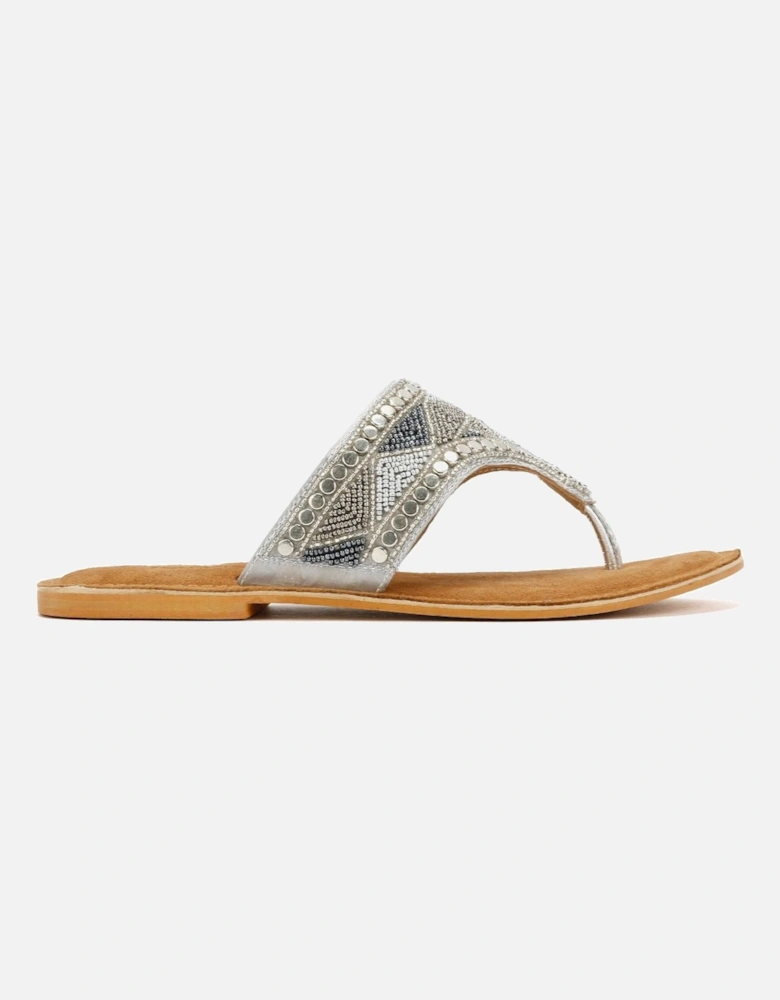 Tower London Wide Vamp Toepost Women's Silver Sandals