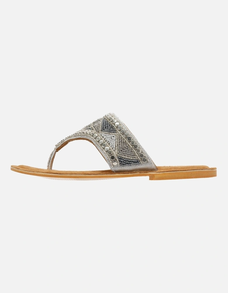 Tower London Wide Vamp Toepost Women's Silver Sandals