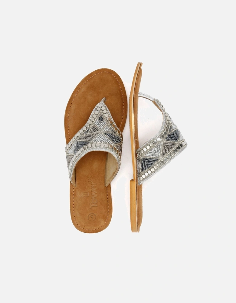 Tower London Wide Vamp Toepost Women's Silver Sandals