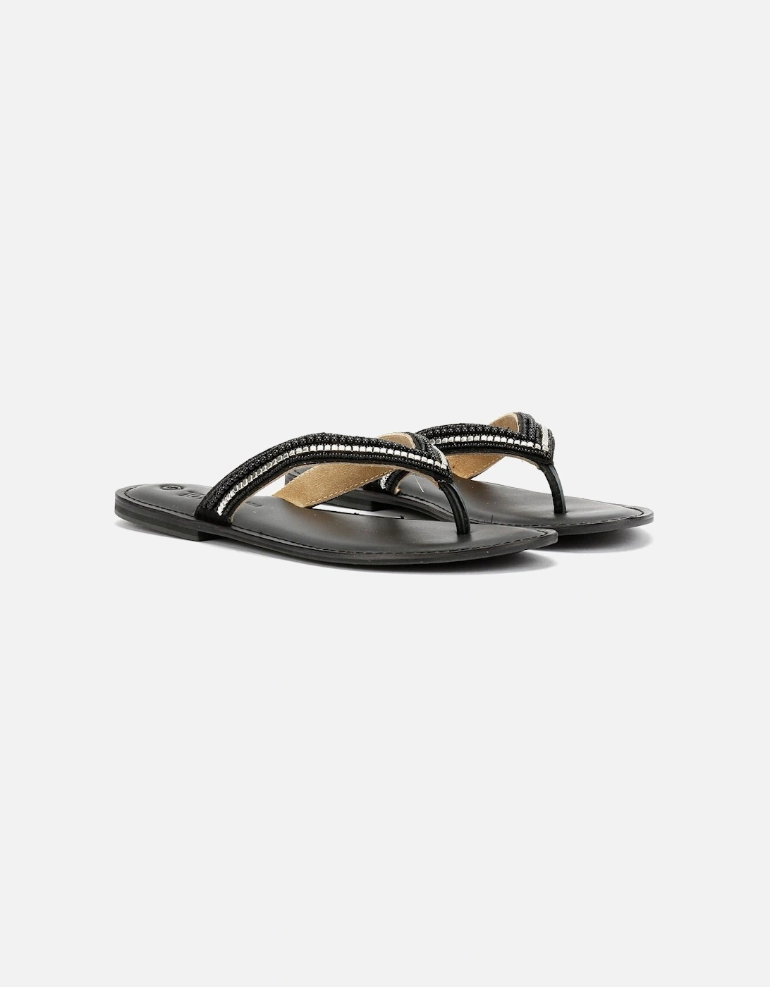 Tower London Metallic Bead Thong Women's Black Sandals, 9 of 8