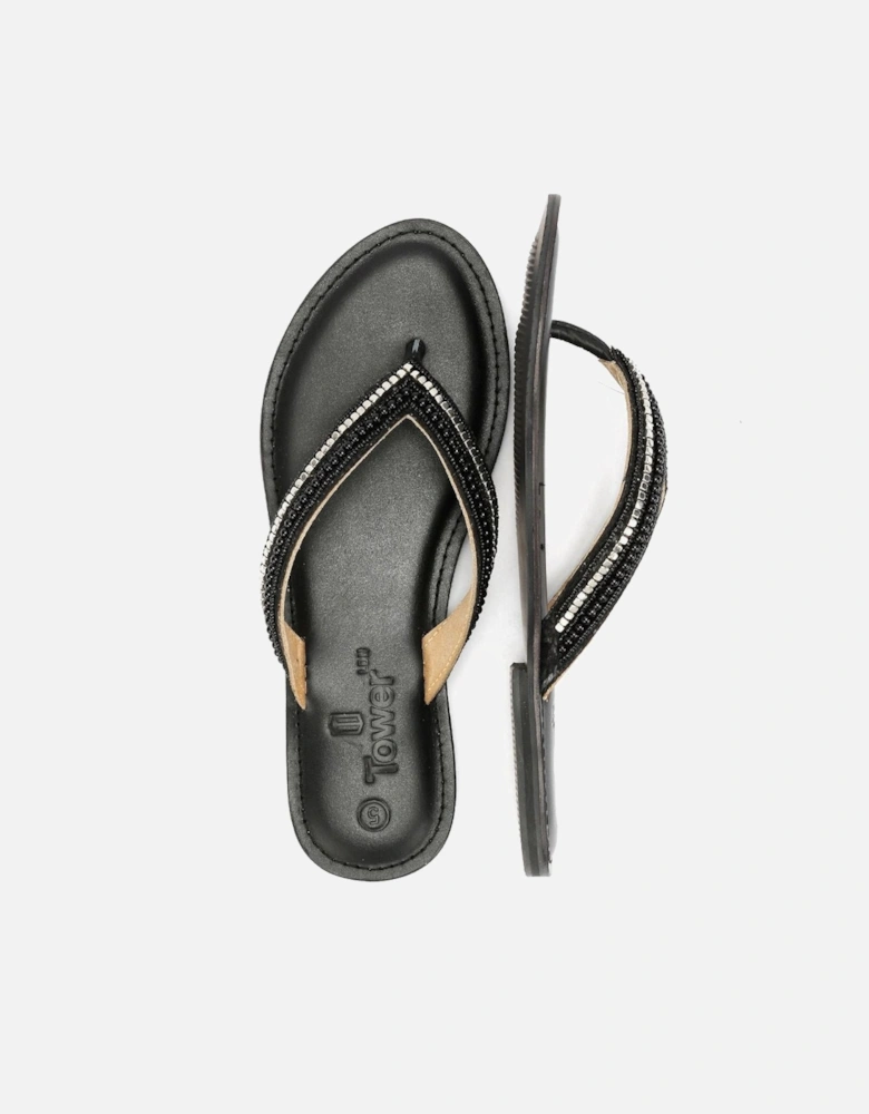 Tower London Metallic Bead Thong Women's Black Sandals