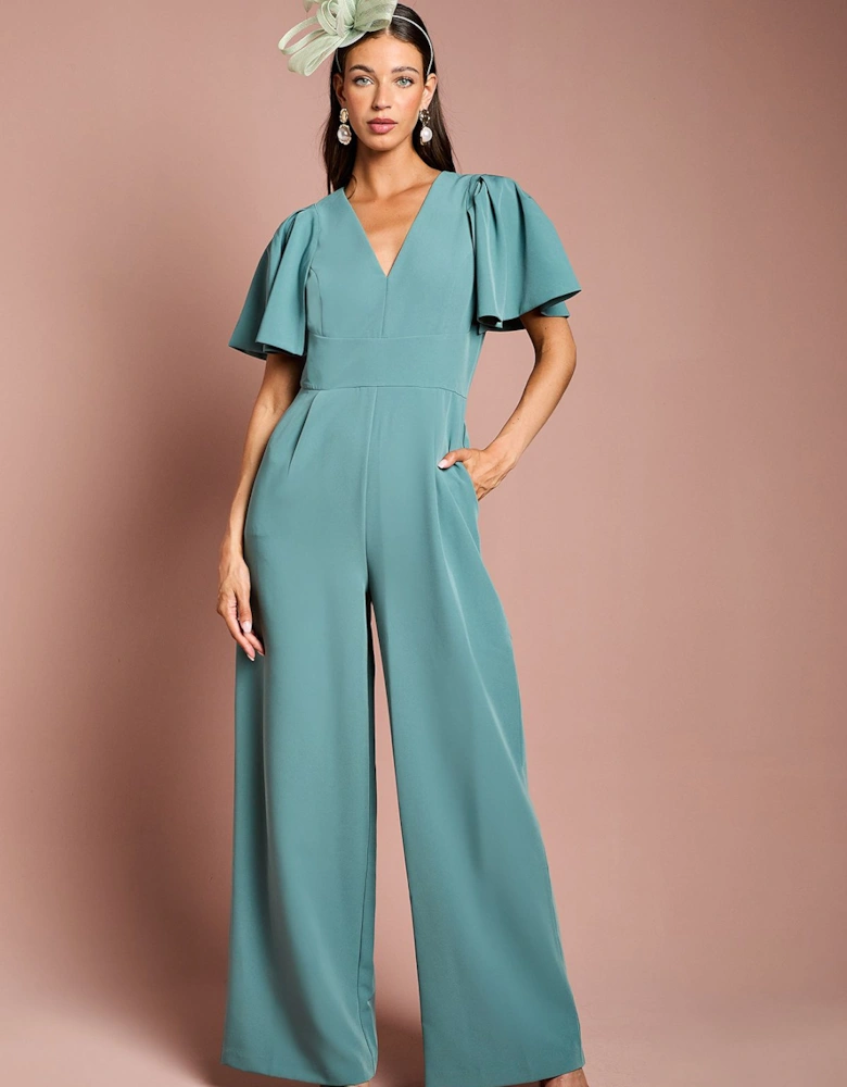 Flutter Sleeve Plunge Jumpsuit