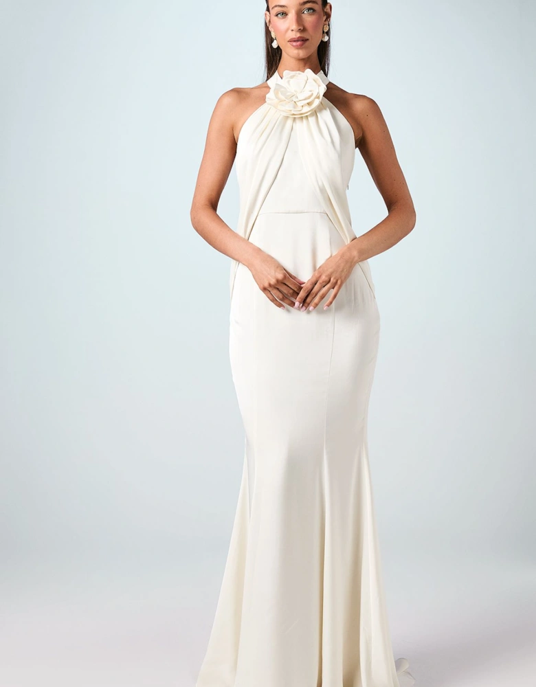 Halterneck Satin Wedding Dress With Flower