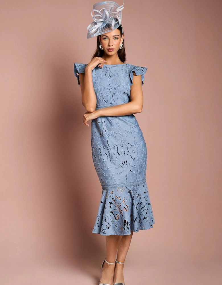Frill Sleeve Lace Flute Hem Dress