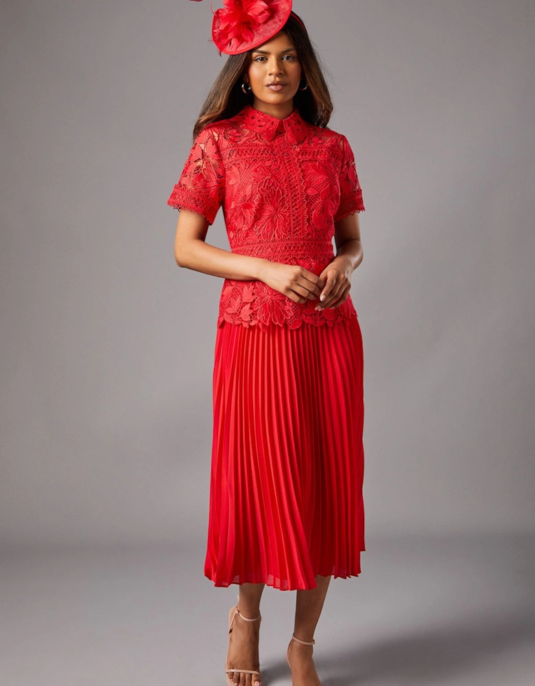 Petite Lace Top Pleated Dress