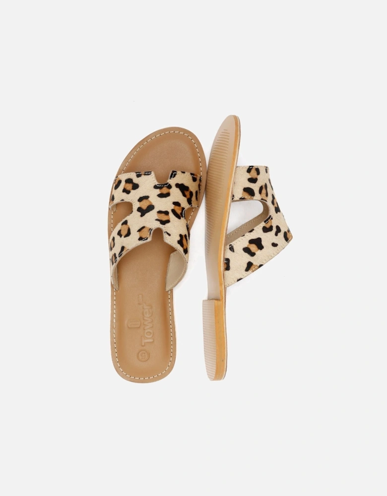 Tower London Cut Out Leather Women's Leopard Print Mules