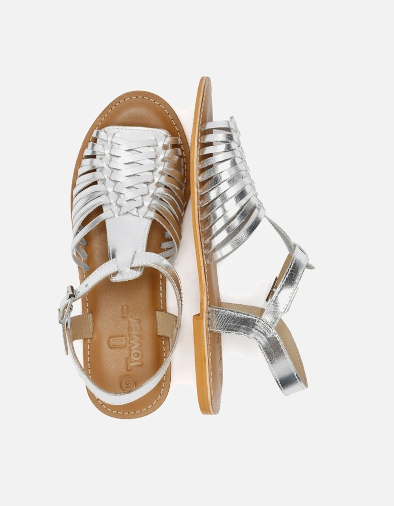 Tower London Hurache Leather Women's Silver Sandals
