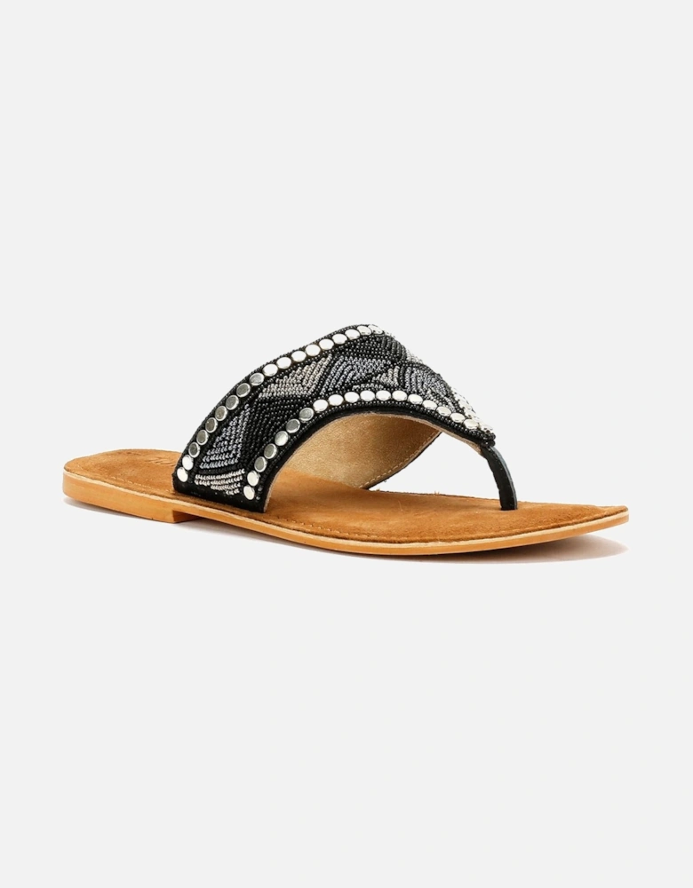 Tower London Wide Vamp Toepost Women's Black Metallic Sandals