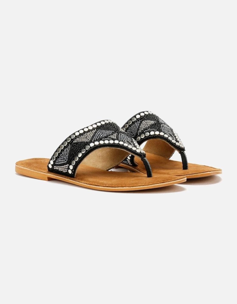 Tower London Wide Vamp Toepost Women's Black Metallic Sandals