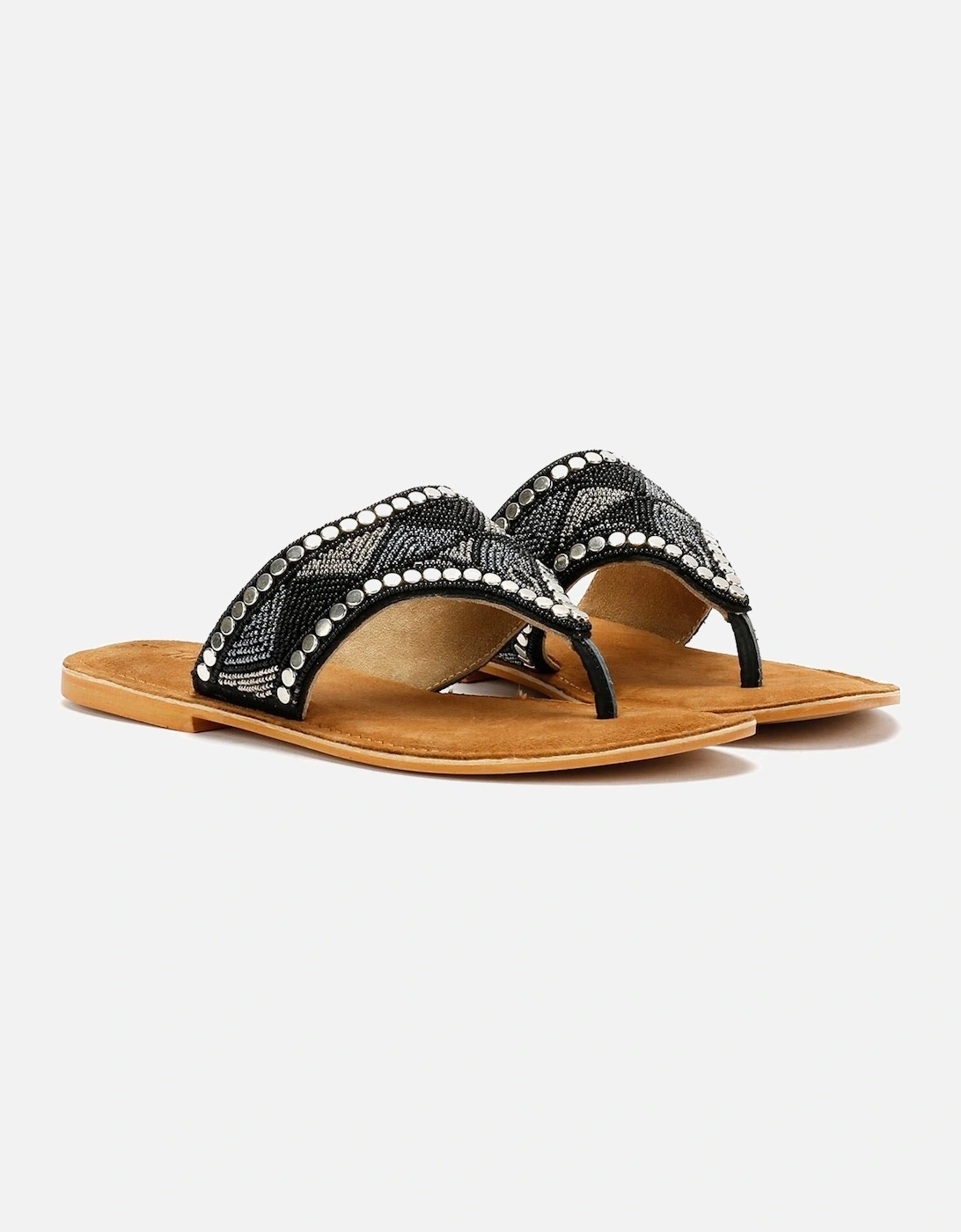 Tower London Wide Vamp Toepost Women's Black Metallic Sandals, 9 of 8
