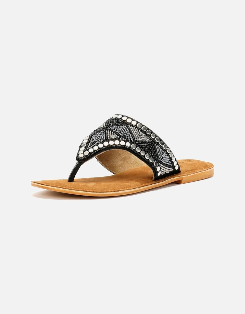 Tower London Wide Vamp Toepost Women's Black Metallic Sandals