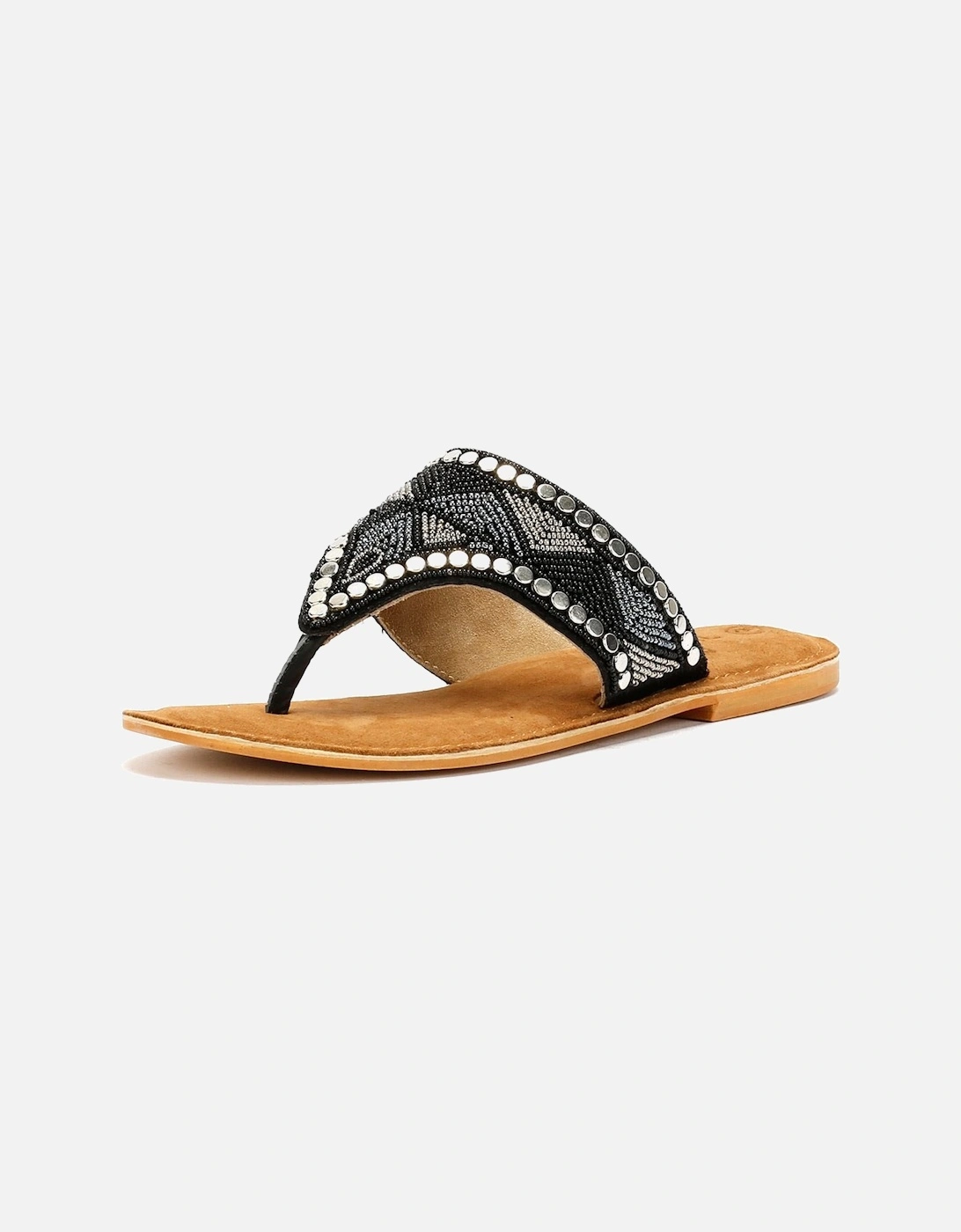 Tower London Wide Vamp Toepost Women's Black Metallic Sandals