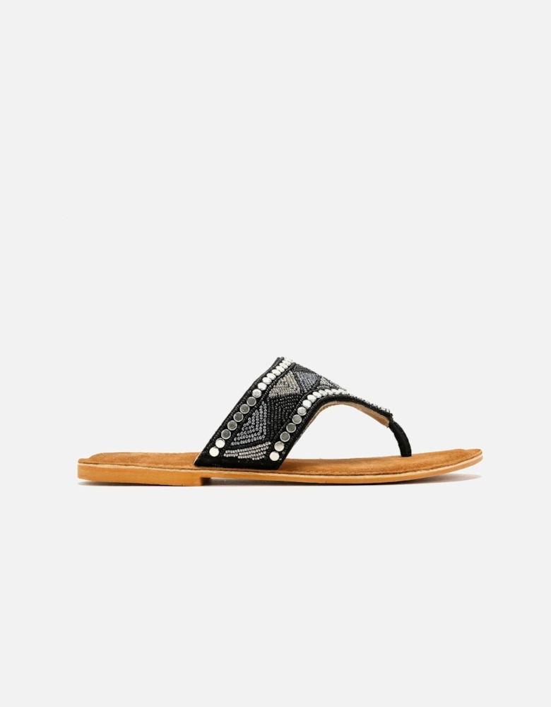 Tower London Wide Vamp Toepost Women's Black Metallic Sandals