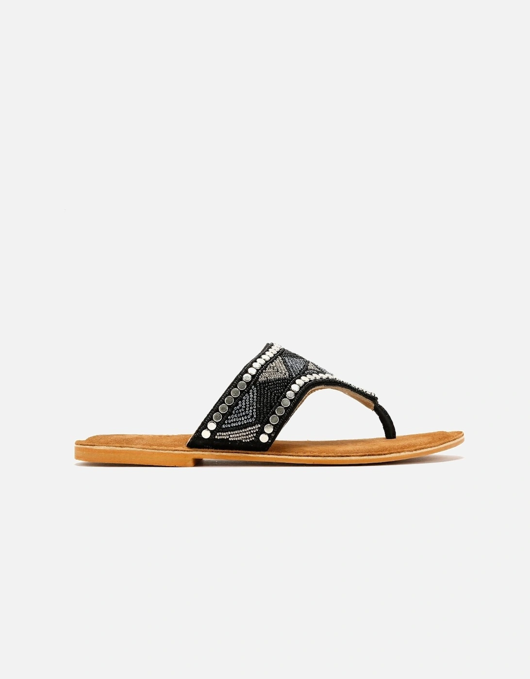Tower London Wide Vamp Toepost Women's Black Metallic Sandals