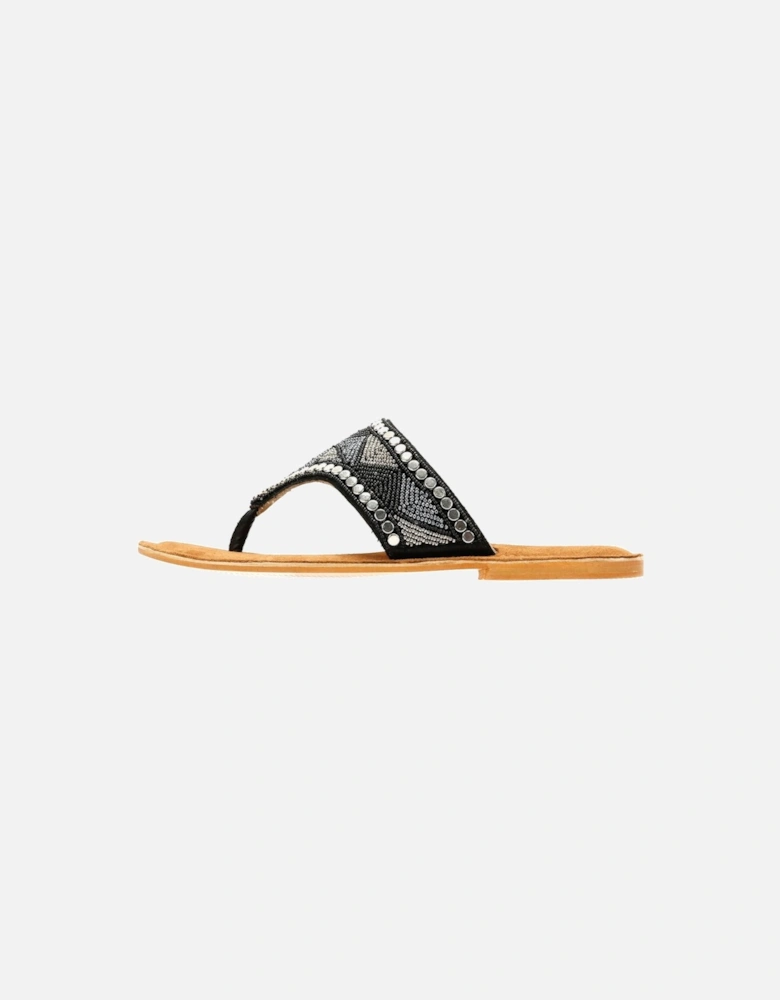 Tower London Wide Vamp Toepost Women's Black Metallic Sandals