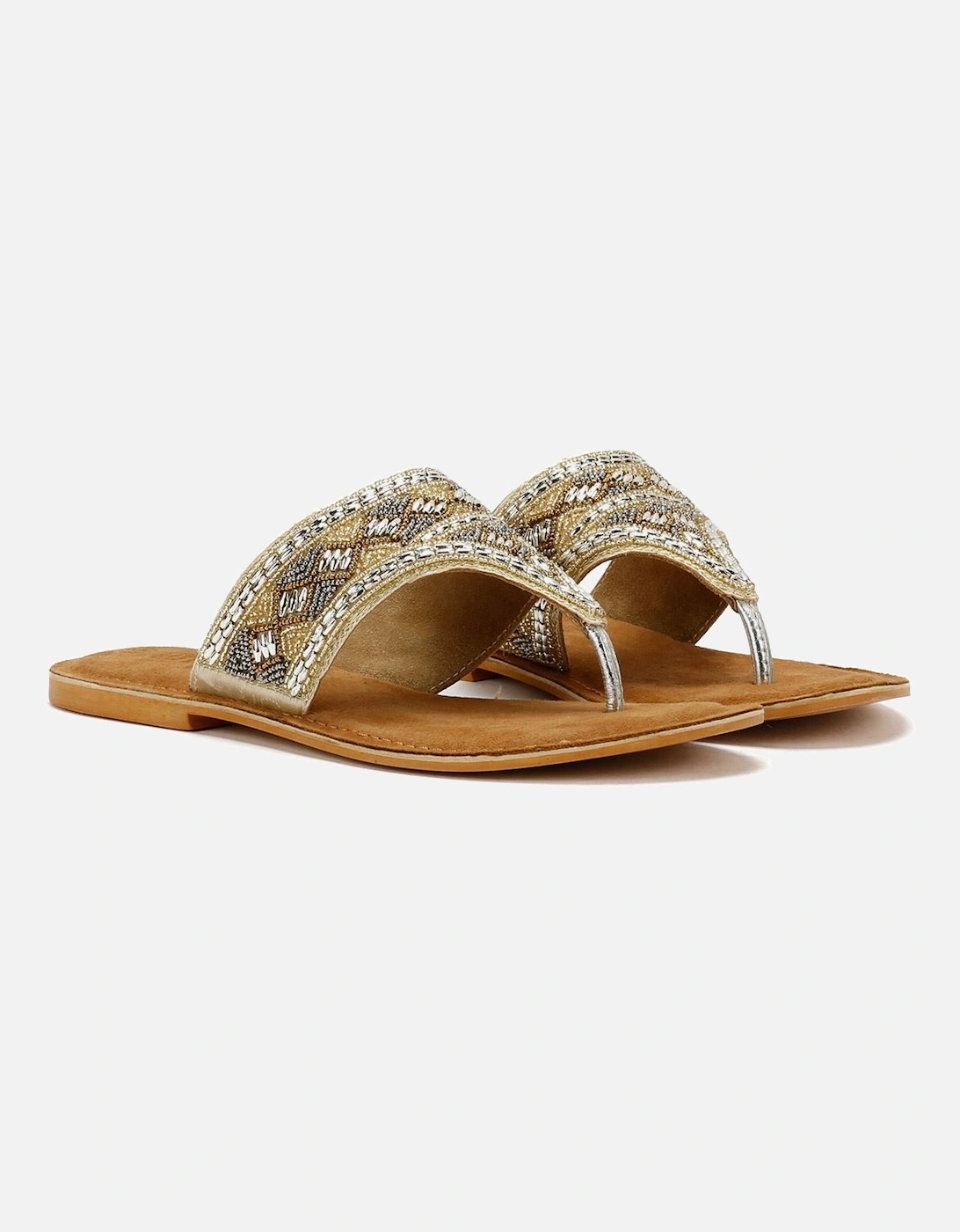Tower London Wide Vamp Toepost Women's Gold Sandals, 9 of 8