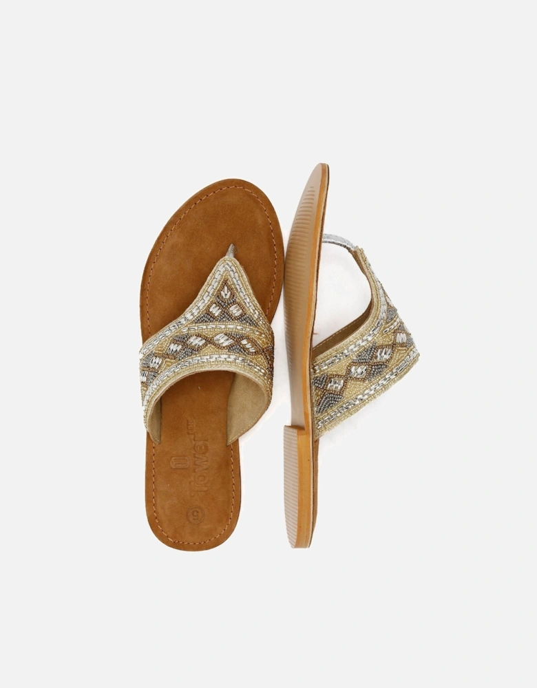 Tower London Wide Vamp Toepost Women's Gold Sandals