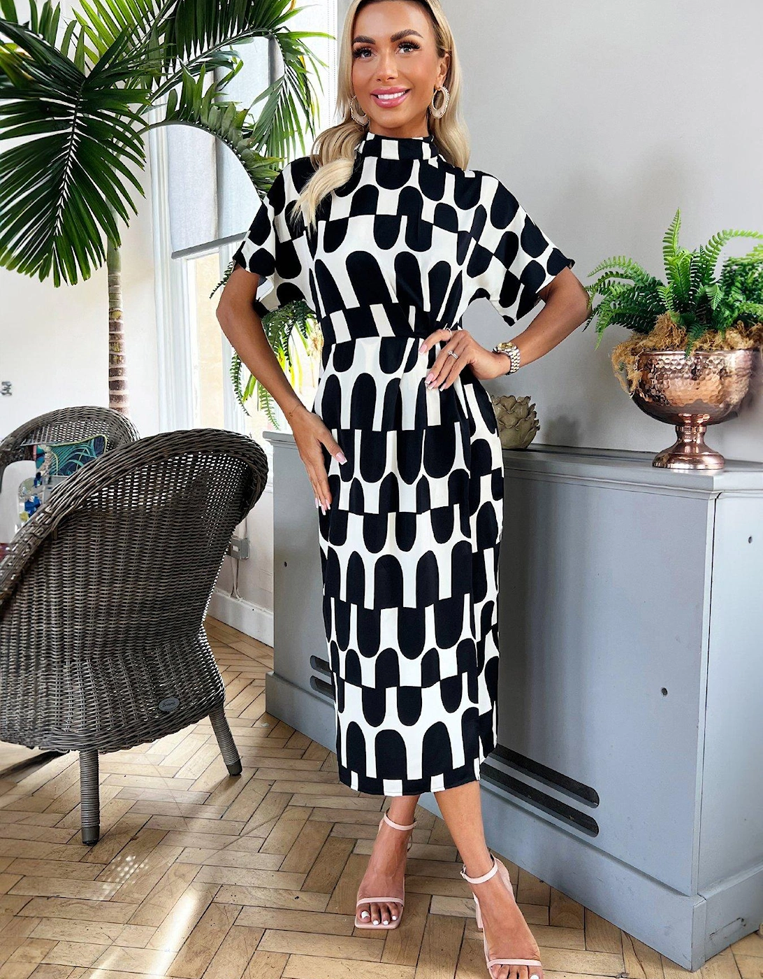 Black And White Halterneck Tie Waist Midi Dress, 2 of 1