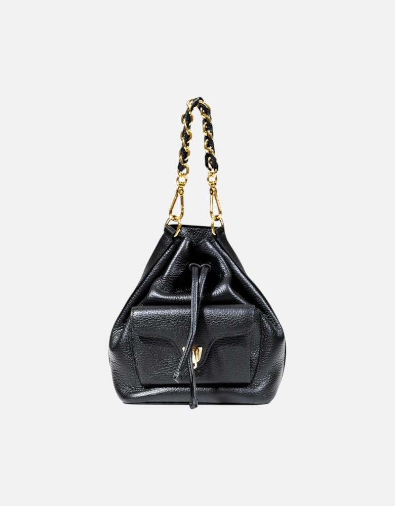 Leather Bag with Inside and Outside Pockets Women - Black