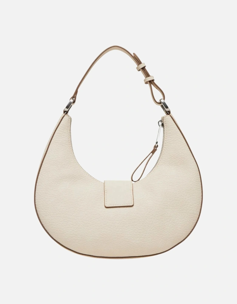 Beige Handbag with Zip and Button Fastening Women Bags