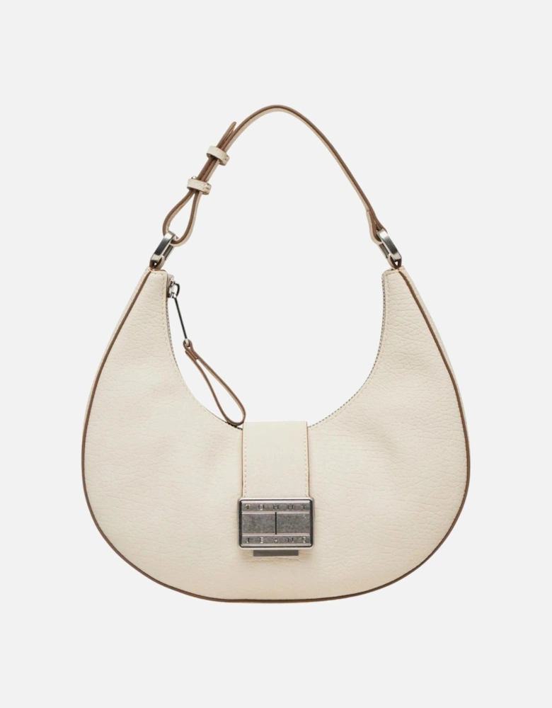 Beige Handbag with Zip and Button Fastening Women Bags