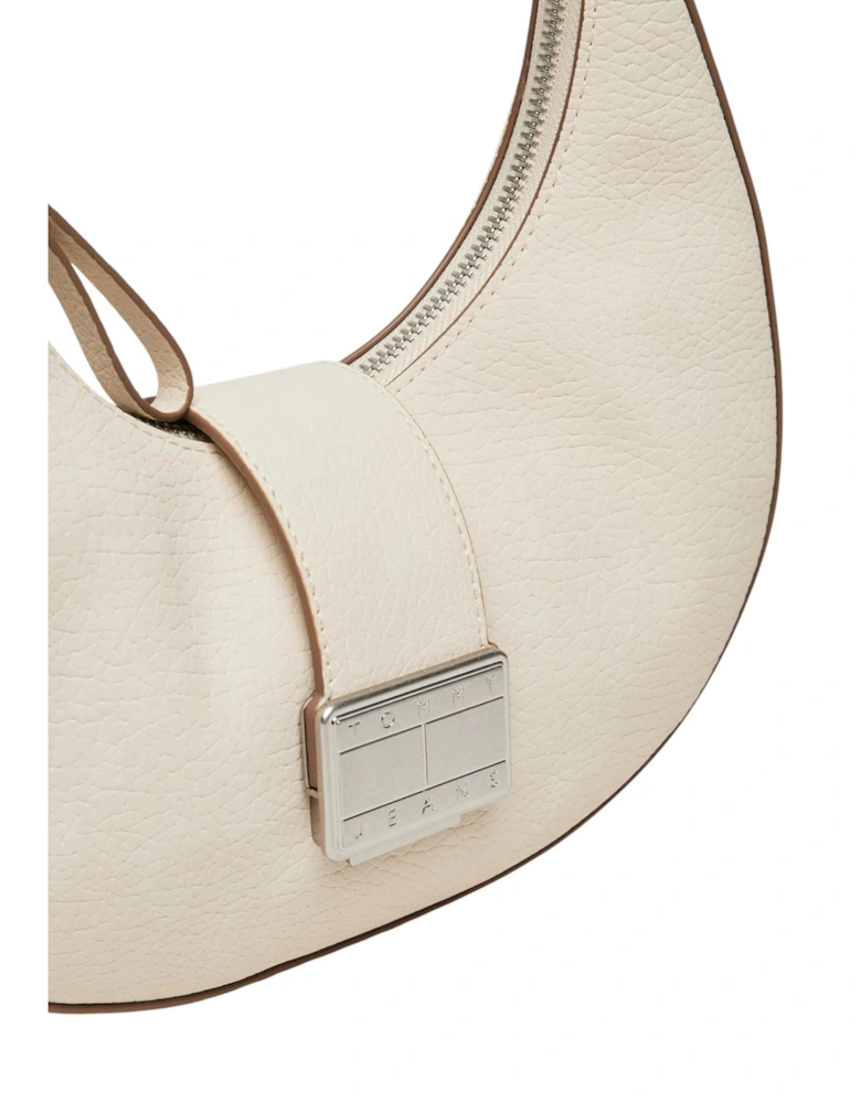 Beige Handbag with Zip and Button Fastening Women Bags