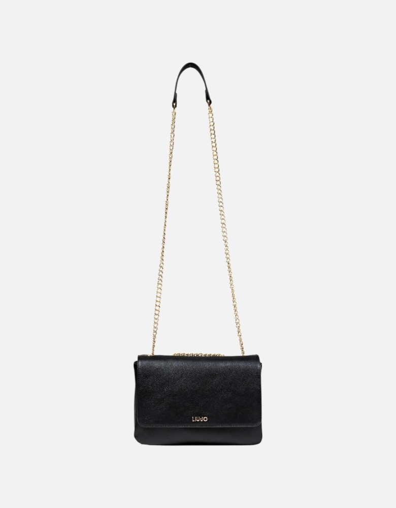 Magnet Fastening Faux Leather Bag with Inside Pockets Women - Black