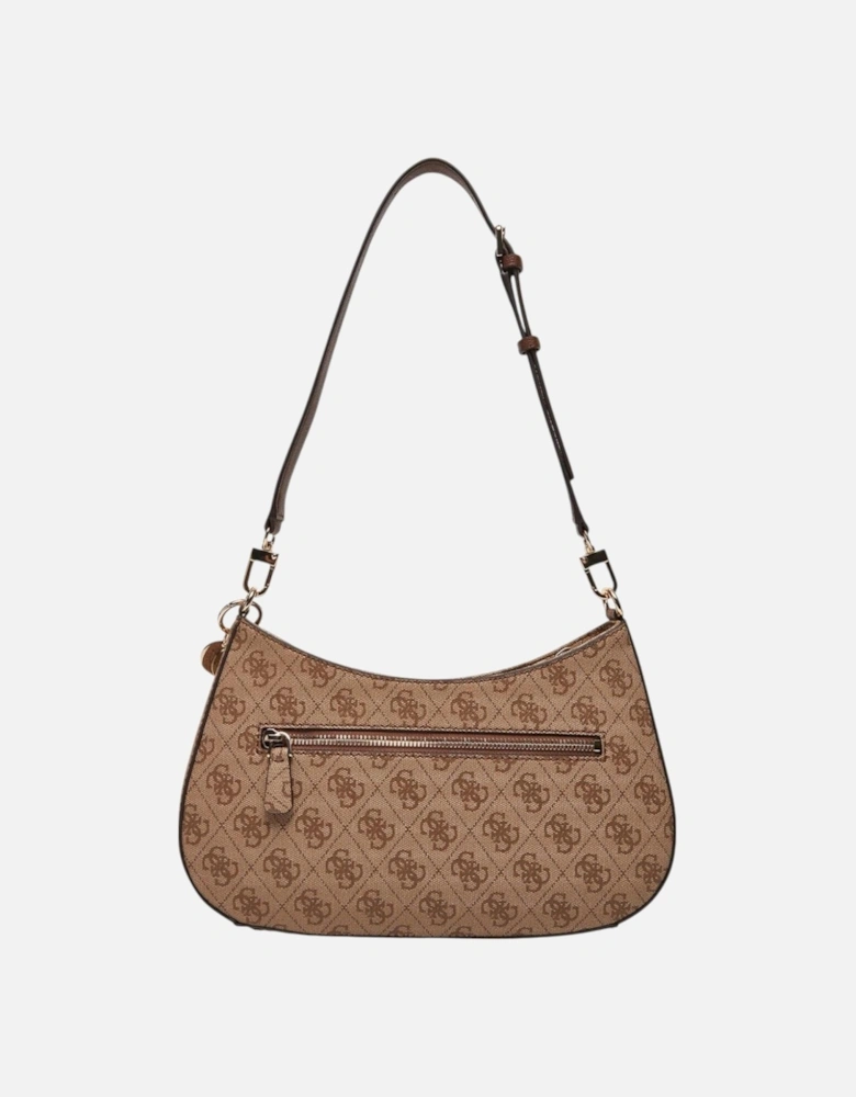 Beige Plain Zip Fastening Bag with Pockets Women