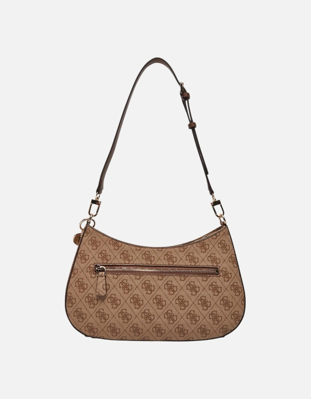 Beige Plain Zip Fastening Bag with Pockets Women